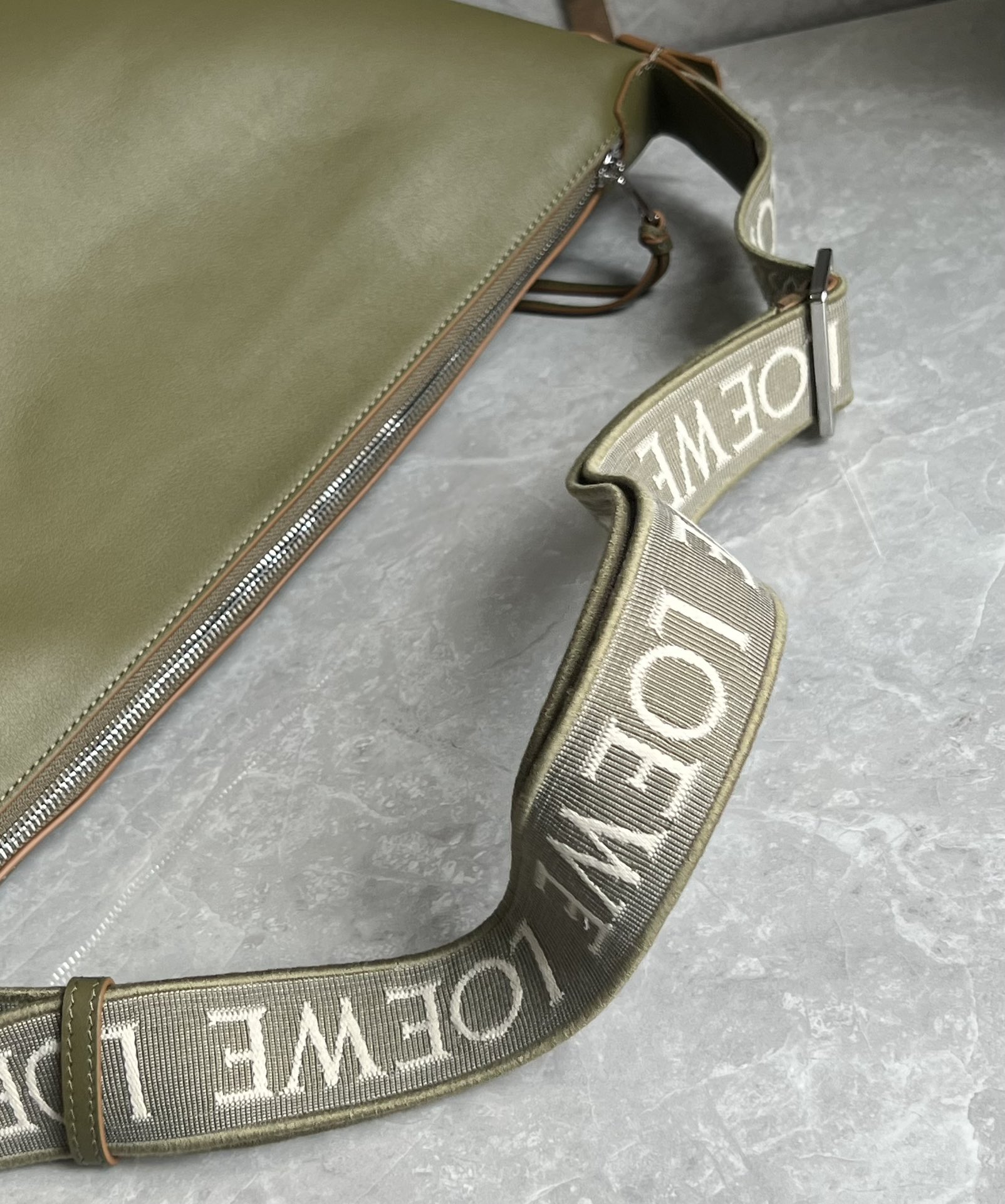 Loewe Large Cubi Crossbody Bag in Supple Smooth Calfskin and Jacquard Olive